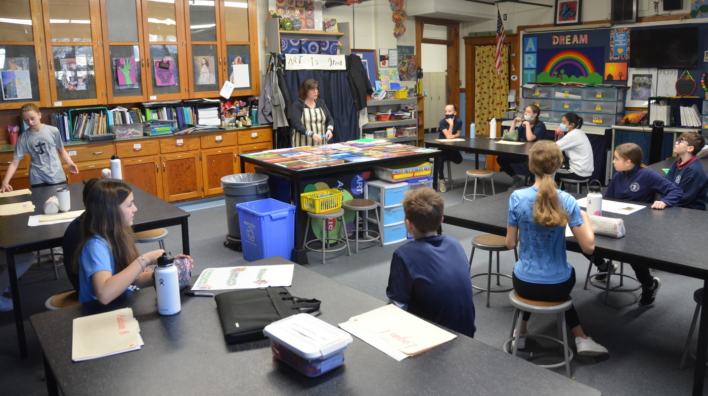 Kathryn Theriault teaches art at St. James School in Biddeford.