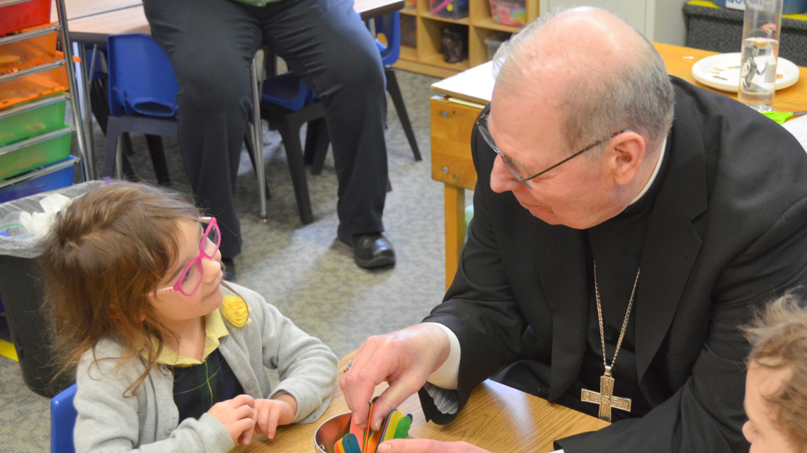 Bishop Deeley visits St. John's Catholic School community in Brunswick. 