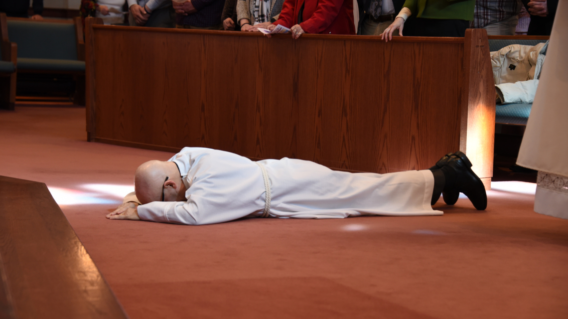 Daniel Mahoney lies prostrate