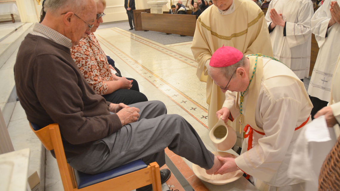 Bishop Deeley celebrates Mass on Holy Thursday in Portland. 