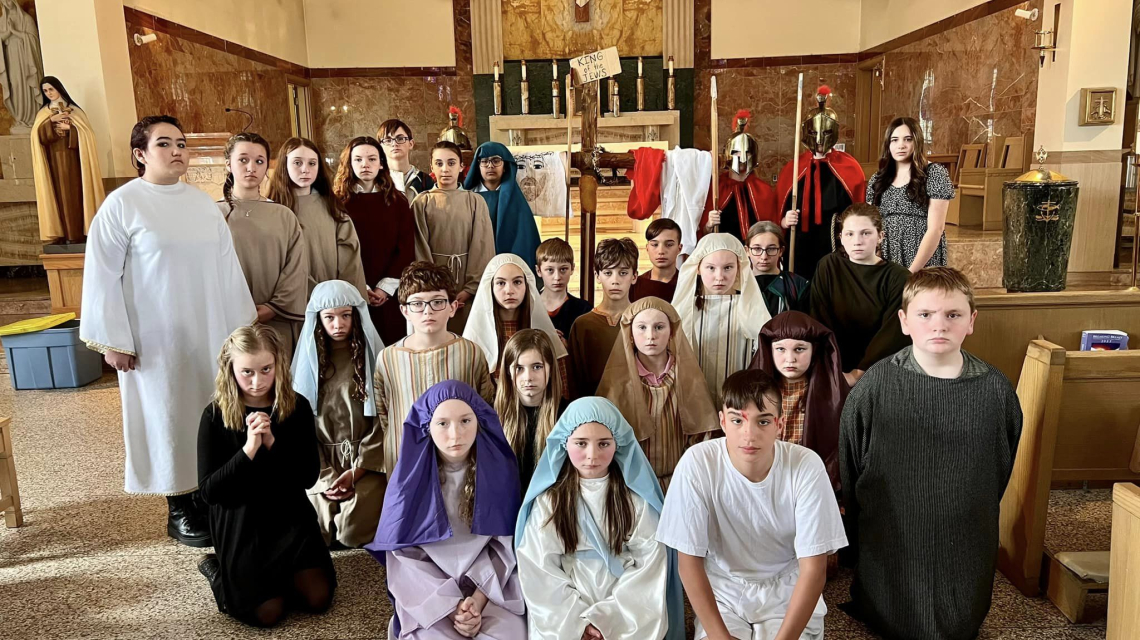 Students presented the Living Stations of the Cross on Good Friday. 