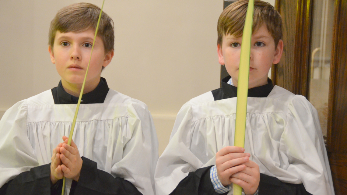 Bishop Deeley celebrates Mass on Palm Sunday in Portland. 