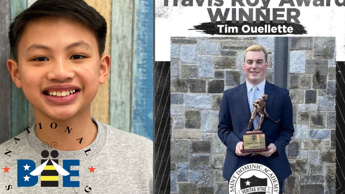 Maine students with spelling and hockey awards