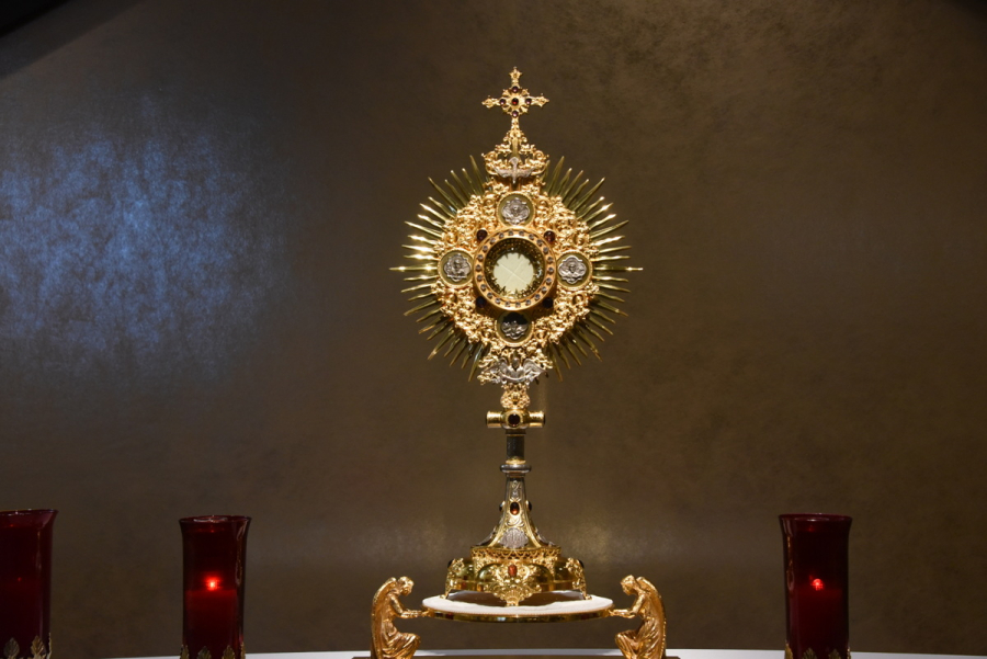 The monstranace holding the Blessed Sacrament