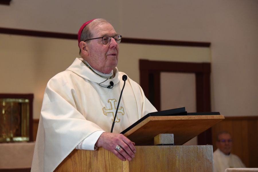 Bishop Robert Deeley delivers the homily.