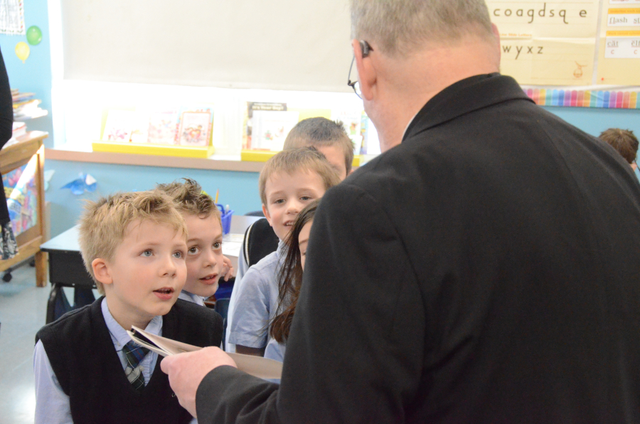 Bishop Deeley visits All Saints Catholic School in Bangor during Maine Catholic Schools Week. 