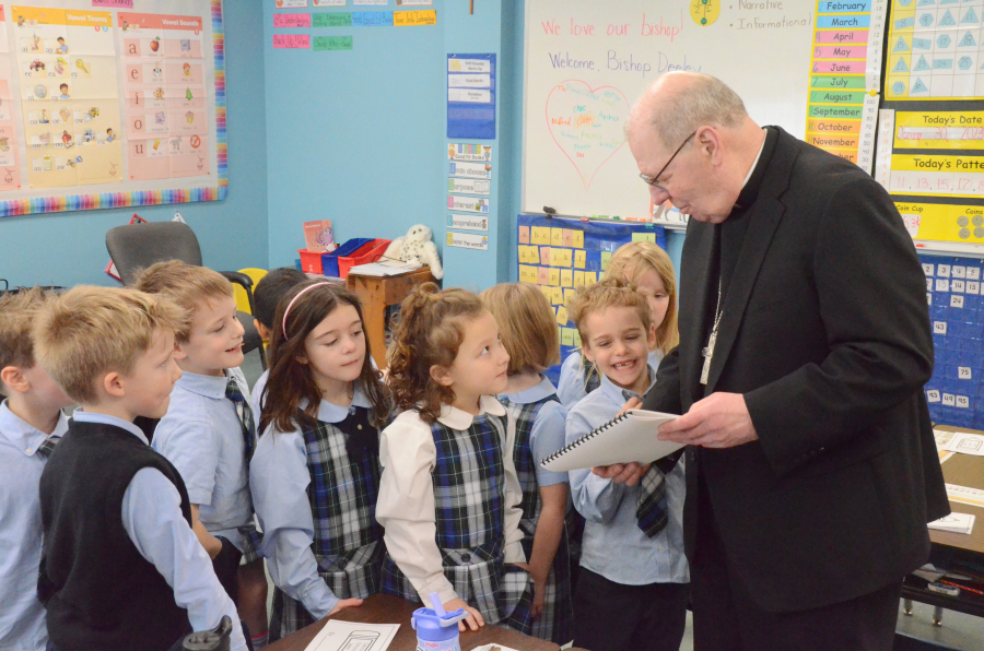 Bishop Deeley visits All Saints Catholic School in Bangor during Maine Catholic Schools Week. 