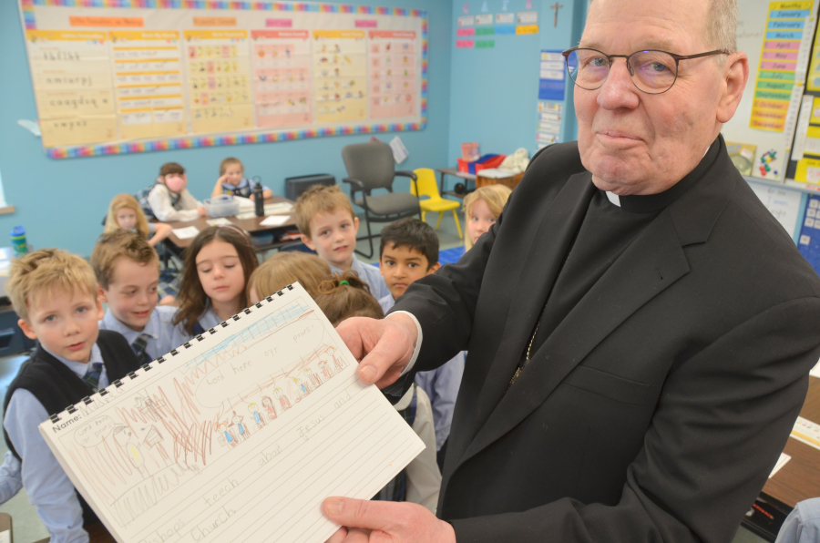 Bishop Deeley visits All Saints Catholic School in Bangor during Maine Catholic Schools Week. 