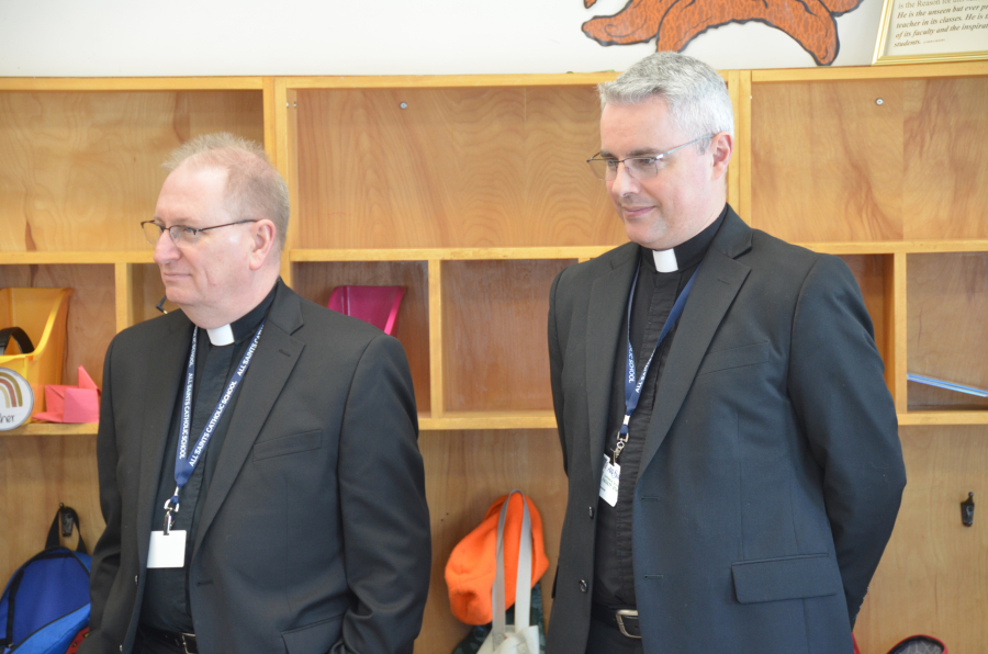 Bishop Deeley visits All Saints Catholic School in Bangor during Maine Catholic Schools Week. 