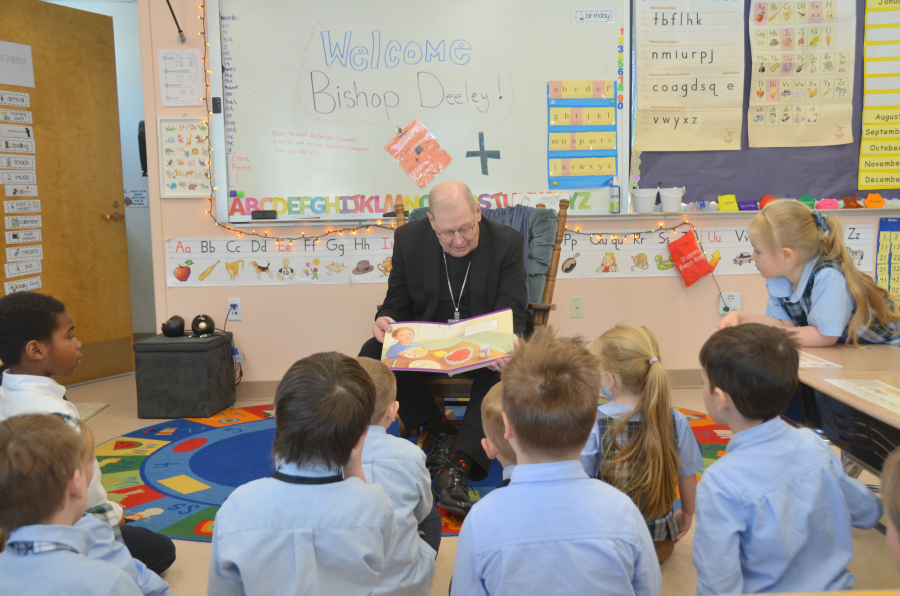 Bishop Deeley visits All Saints Catholic School in Bangor during Maine Catholic Schools Week. 