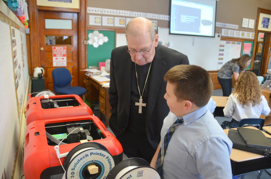 Bishop Deeley visits All Saints Catholic School in Bangor during Maine Catholic Schools Week. 