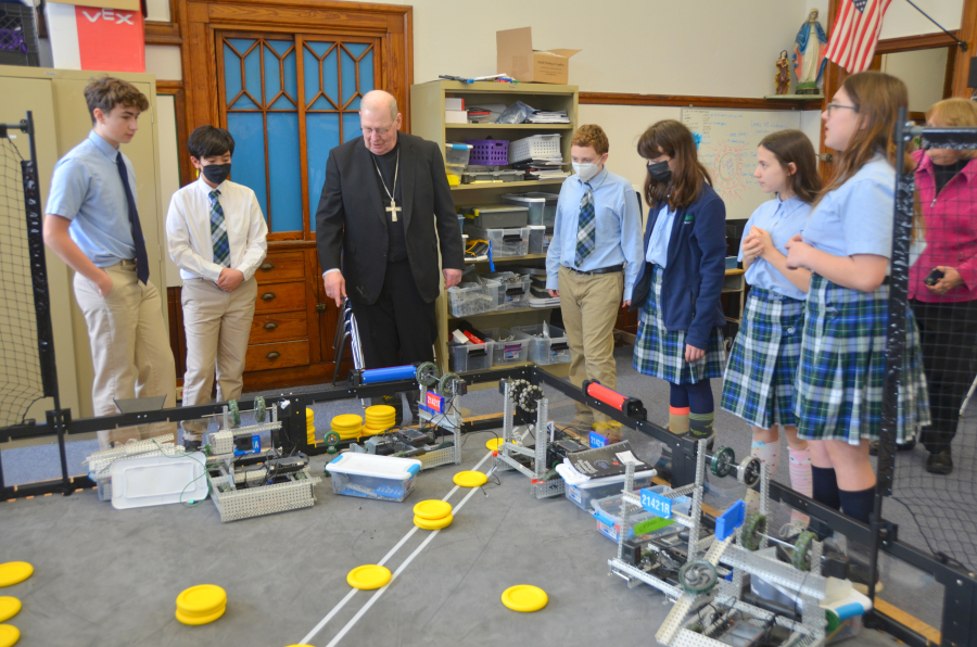 Bishop Deeley visits All Saints Catholic School in Bangor during Maine Catholic Schools Week. 