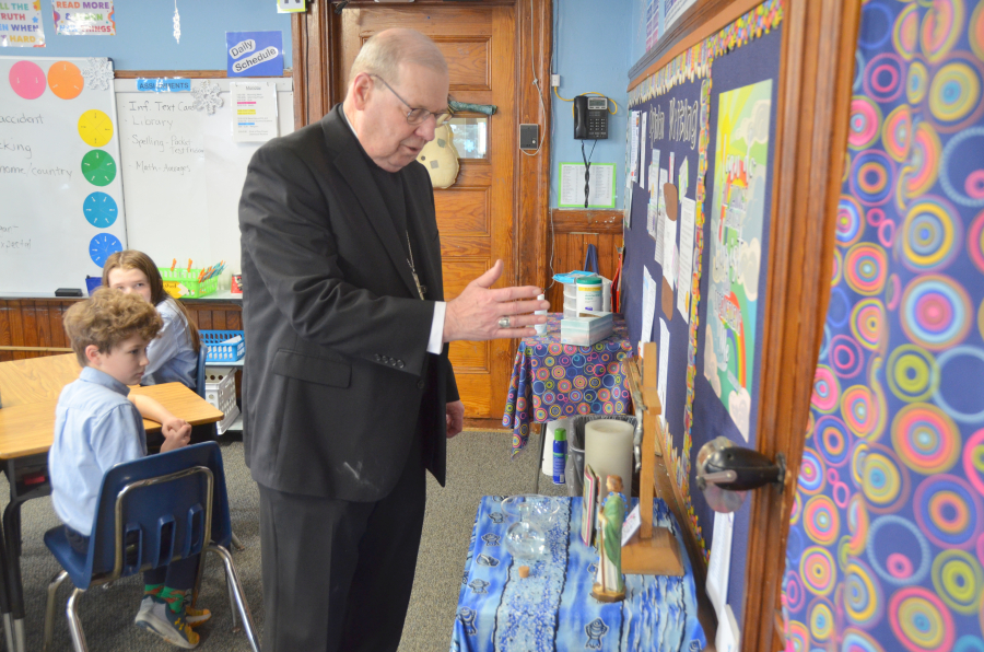 Bishop Deeley visits All Saints Catholic School in Bangor during Maine Catholic Schools Week. 