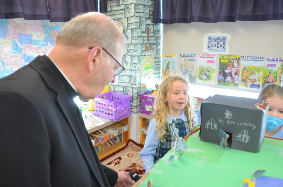 Bishop Deeley visits All Saints Catholic School in Bangor during Maine Catholic Schools Week. 