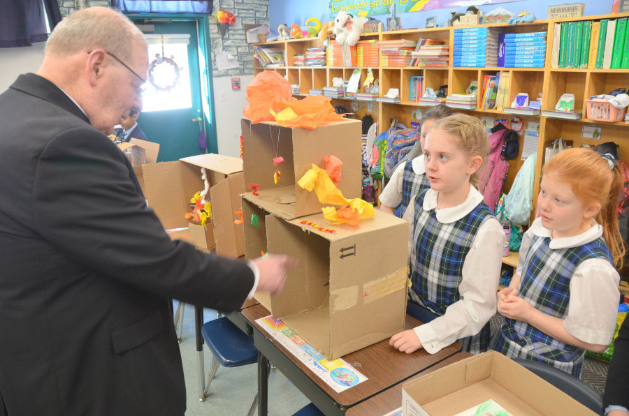 Bishop Deeley visits All Saints Catholic School in Bangor during Maine Catholic Schools Week. 