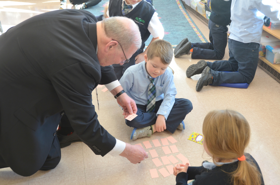 Bishop Deeley visits All Saints Catholic School in Bangor during Maine Catholic Schools Week. 