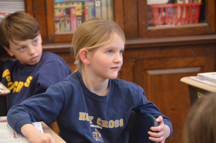 Bishop Deeley Visits Holy Cross School in South Portland 