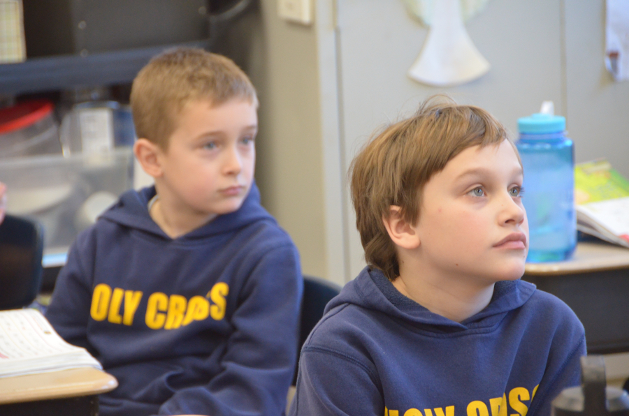 Bishop Deeley Visits Holy Cross School in South Portland 