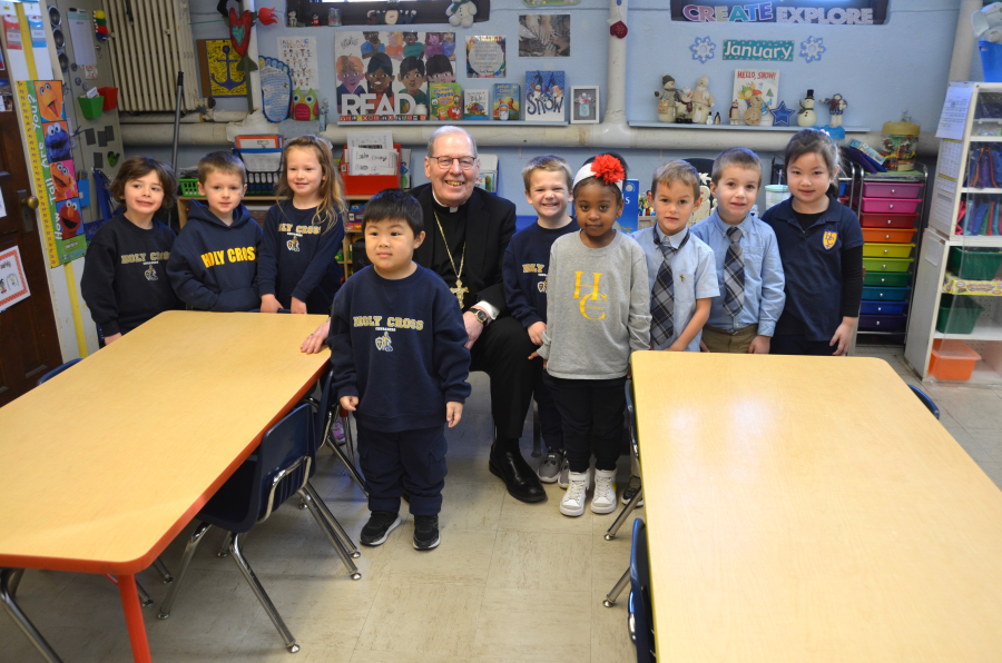 Bishop Deeley Visits Holy Cross School in South Portland 