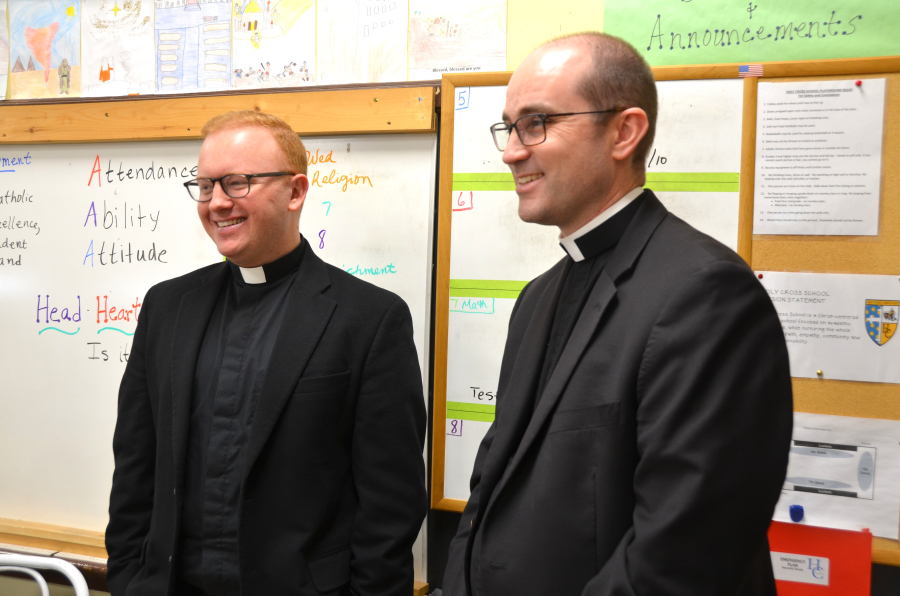 Bishop Deeley Visits Holy Cross School in South Portland 