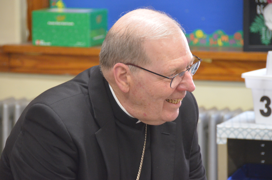 Bishop Deeley visits St. James School in Biddeford. 