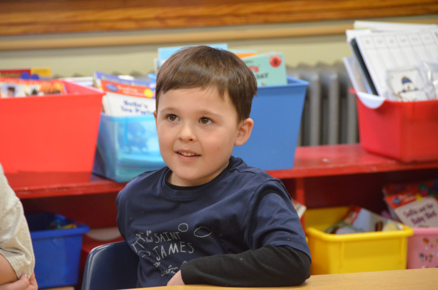 Bishop Deeley visits St. James School in Biddeford. 