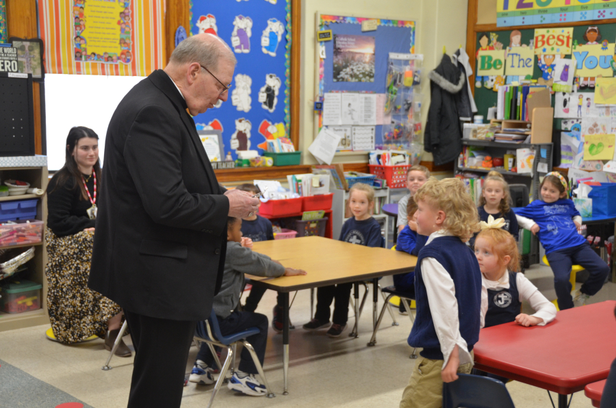 Bishop Deeley visits St. James School in Biddeford. 