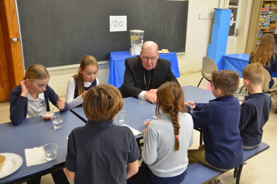 Bishop Deeley visits St. James School in Biddeford. 