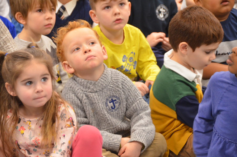 Bishop Deeley visits St. James School in Biddeford. 