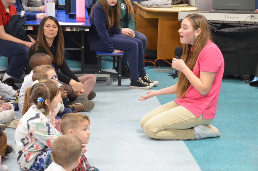 Bishop Deeley visits St. James School in Biddeford. 