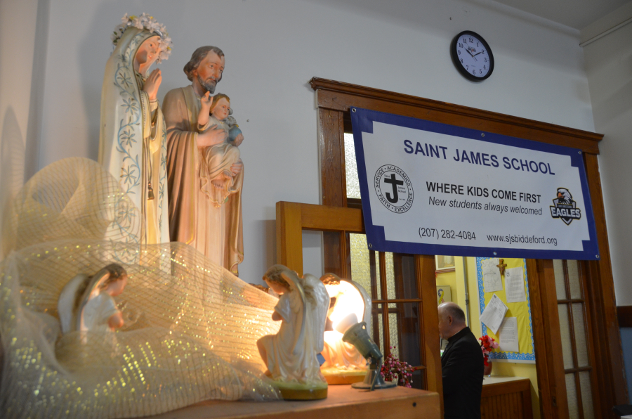 Bishop Deeley visits St. James School in Biddeford. 