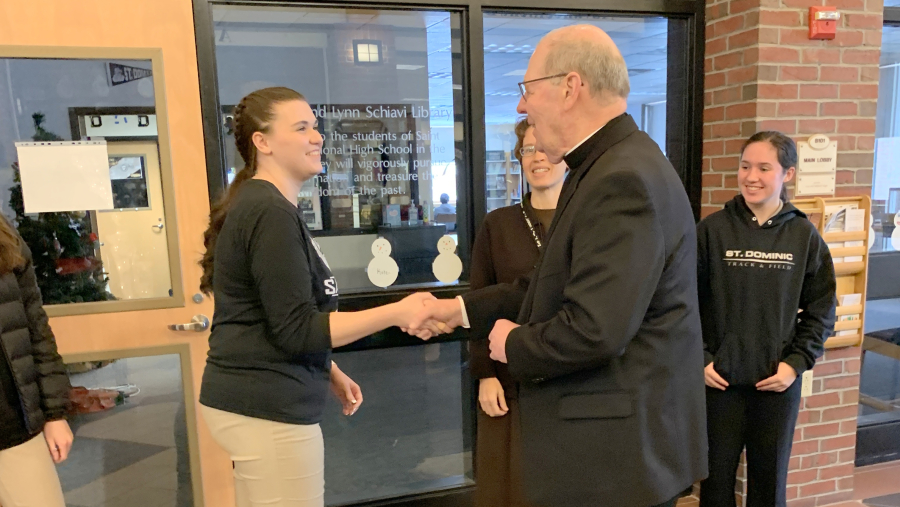 Bishop Deeley visited the Auburn campus of Saint Dominic Academy.  