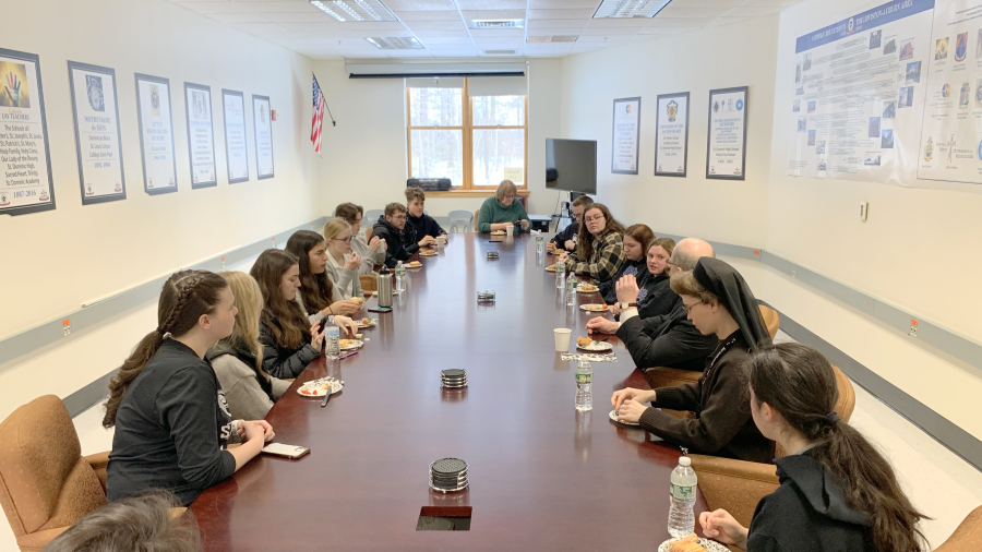 Bishop Deeley visited the Auburn campus of Saint Dominic Academy.  