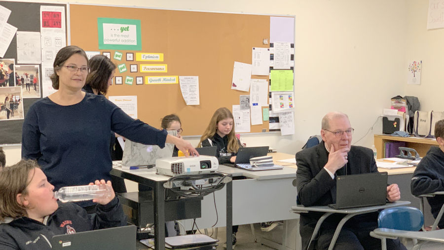 Bishop Deeley visited the Auburn campus of Saint Dominic Academy.  