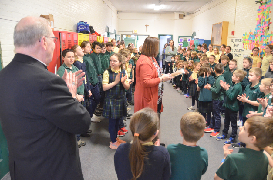 Bishop Deeley visits St. John's Catholic School community in Brunswick. 