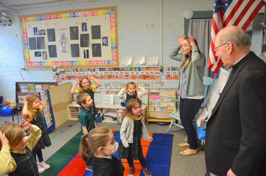 Bishop Deeley visits St. John's Catholic School community in Brunswick. 