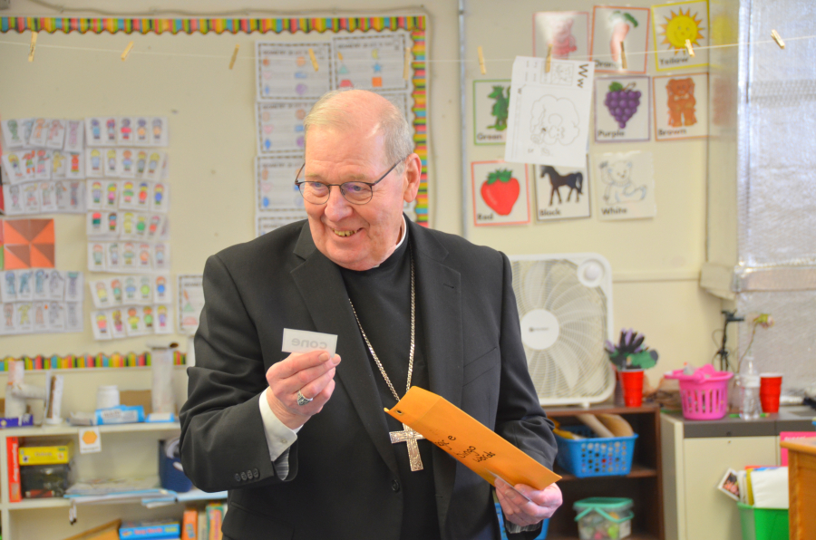 Bishop Deeley visits St. John's Catholic School community in Brunswick. 