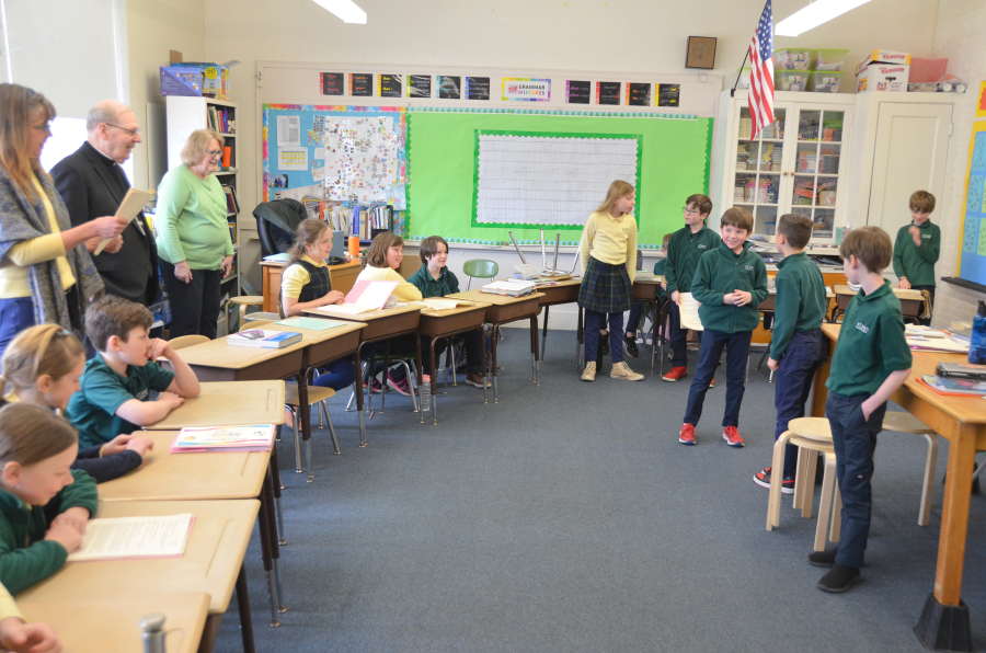 Bishop Deeley visits St. John's Catholic School community in Brunswick. 