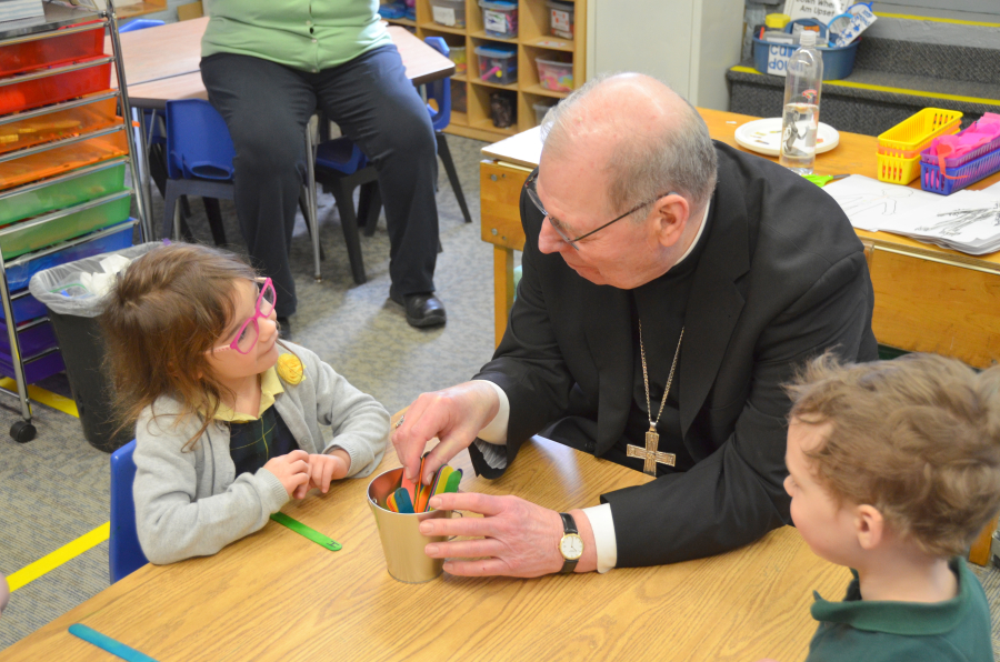 Bishop Deeley visits St. John's Catholic School community in Brunswick. 