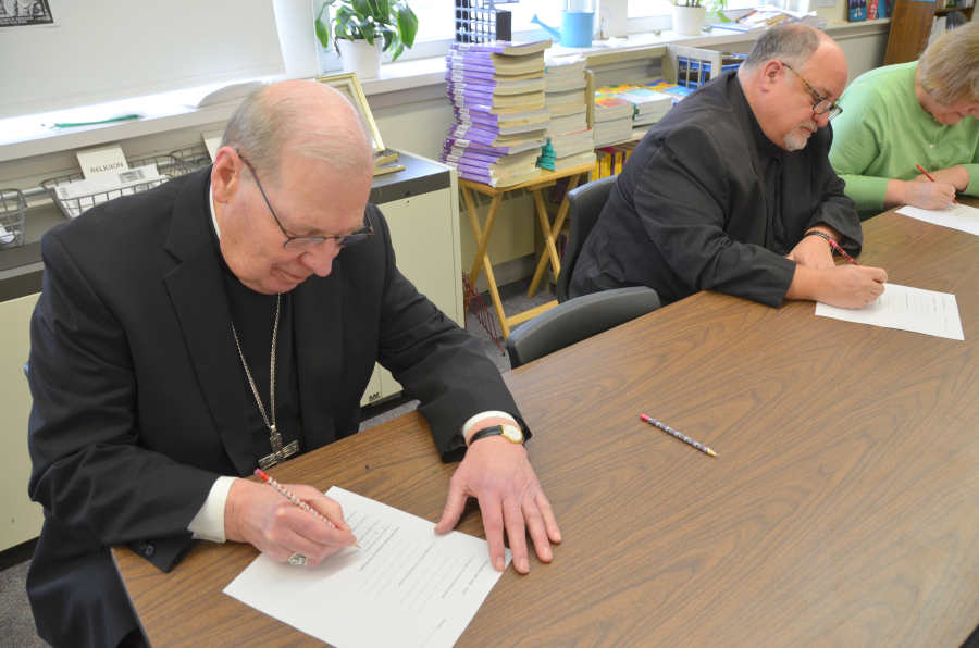 Bishop Deeley visits St. John's Catholic School community in Brunswick. 