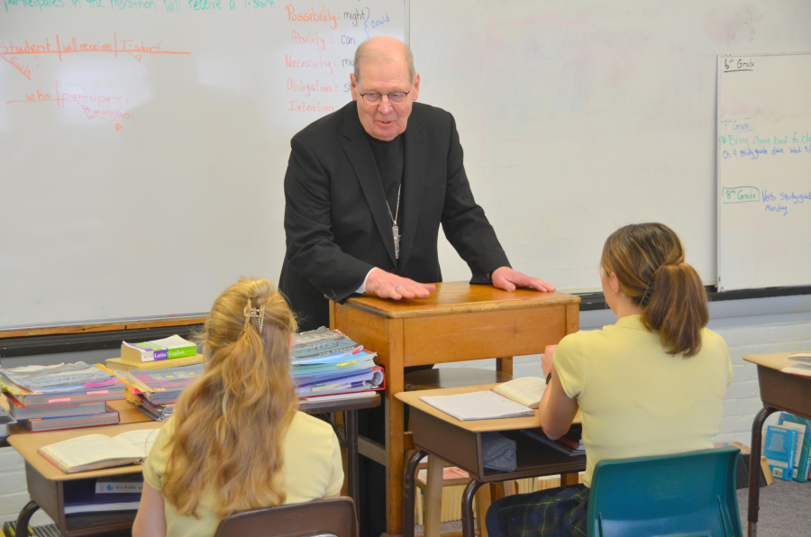 Bishop Deeley visits St. John's Catholic School community in Brunswick. 