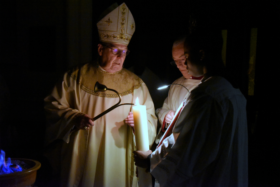 Preparing the paschal candle