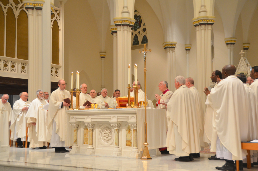 Bishop Deeley celebrates the Chrism Mass on the Tuesday of Holy Week.