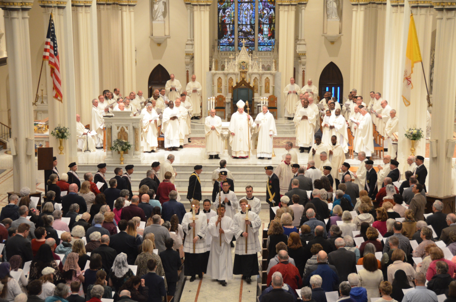 Bishop Deeley celebrates the Chrism Mass on the Tuesday of Holy Week.