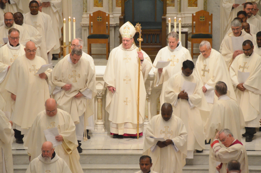 Bishop Deeley celebrates Chrism Mass on the Tuesday of Holy Week. 