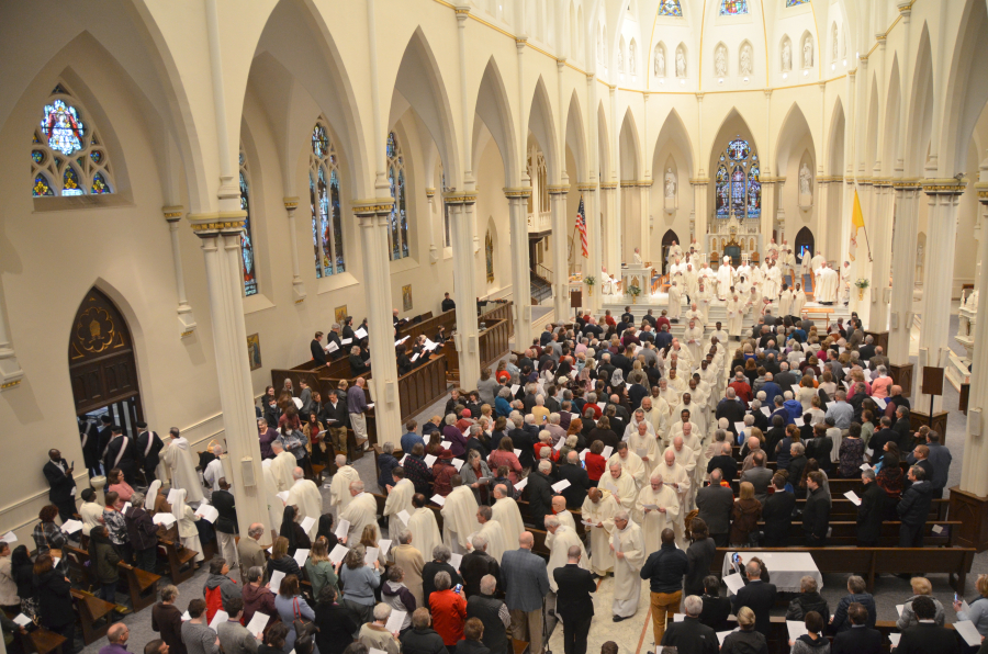 Bishop Deeley celebrates the Chrism Mass on the Tuesday of Holy Week.