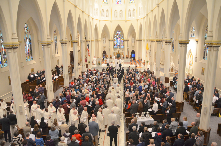 Bishop Deeley celebrates the Chrism Mass on the Tuesday of Holy Week.