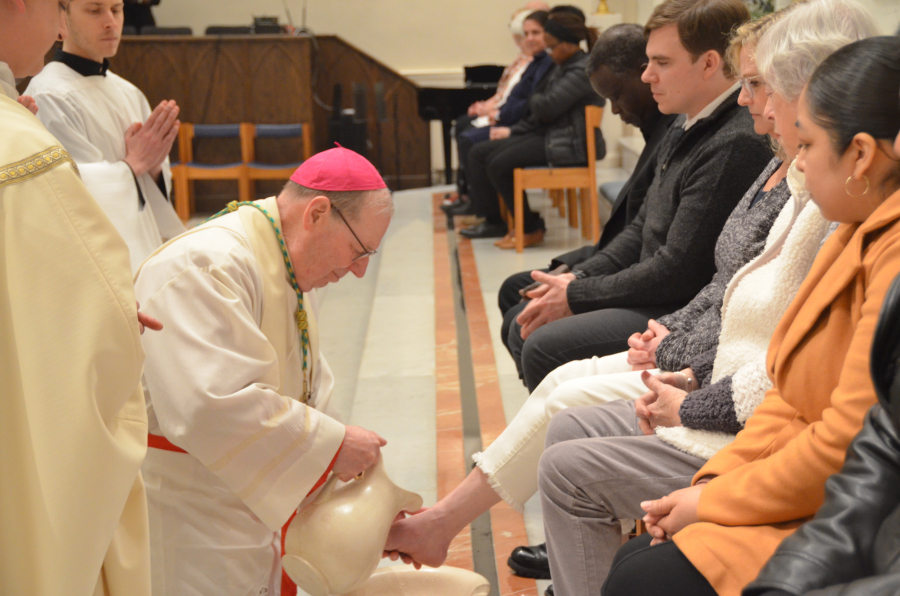 Bishop Deeley celebrates Mass on Holy Thursday in Portland. 