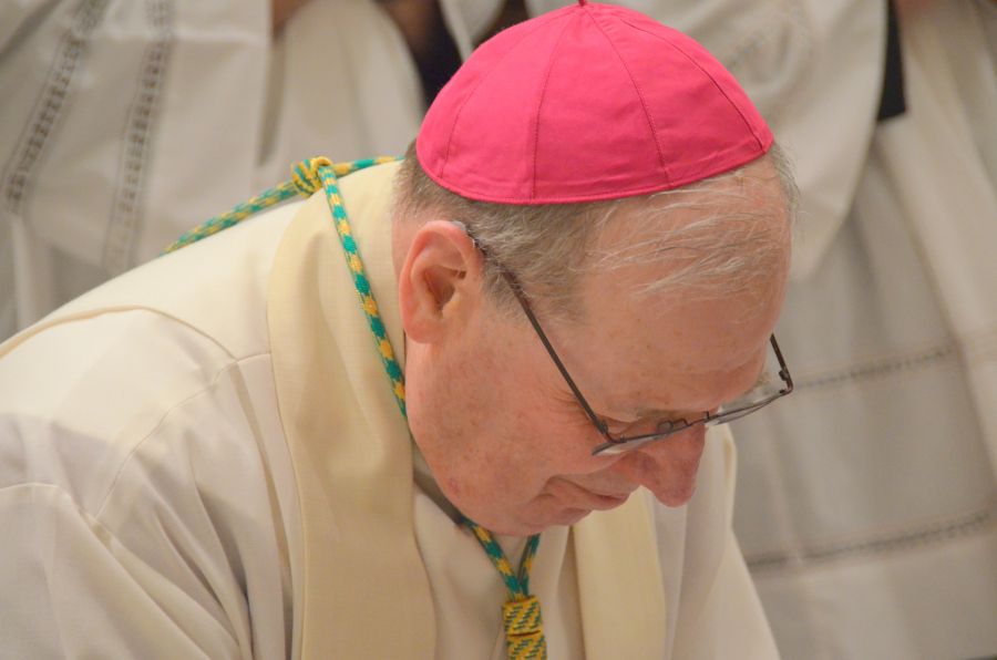 Bishop Deeley celebrates Mass on Holy Thursday in Portland. 