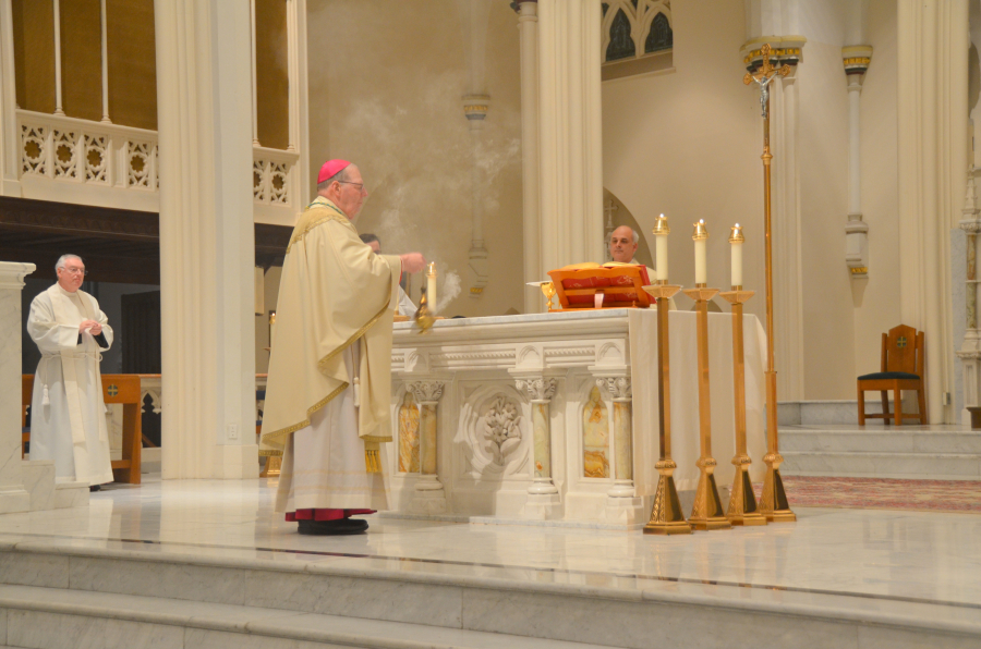 Bishop Deeley celebrates Mass on Holy Thursday in Portland. 